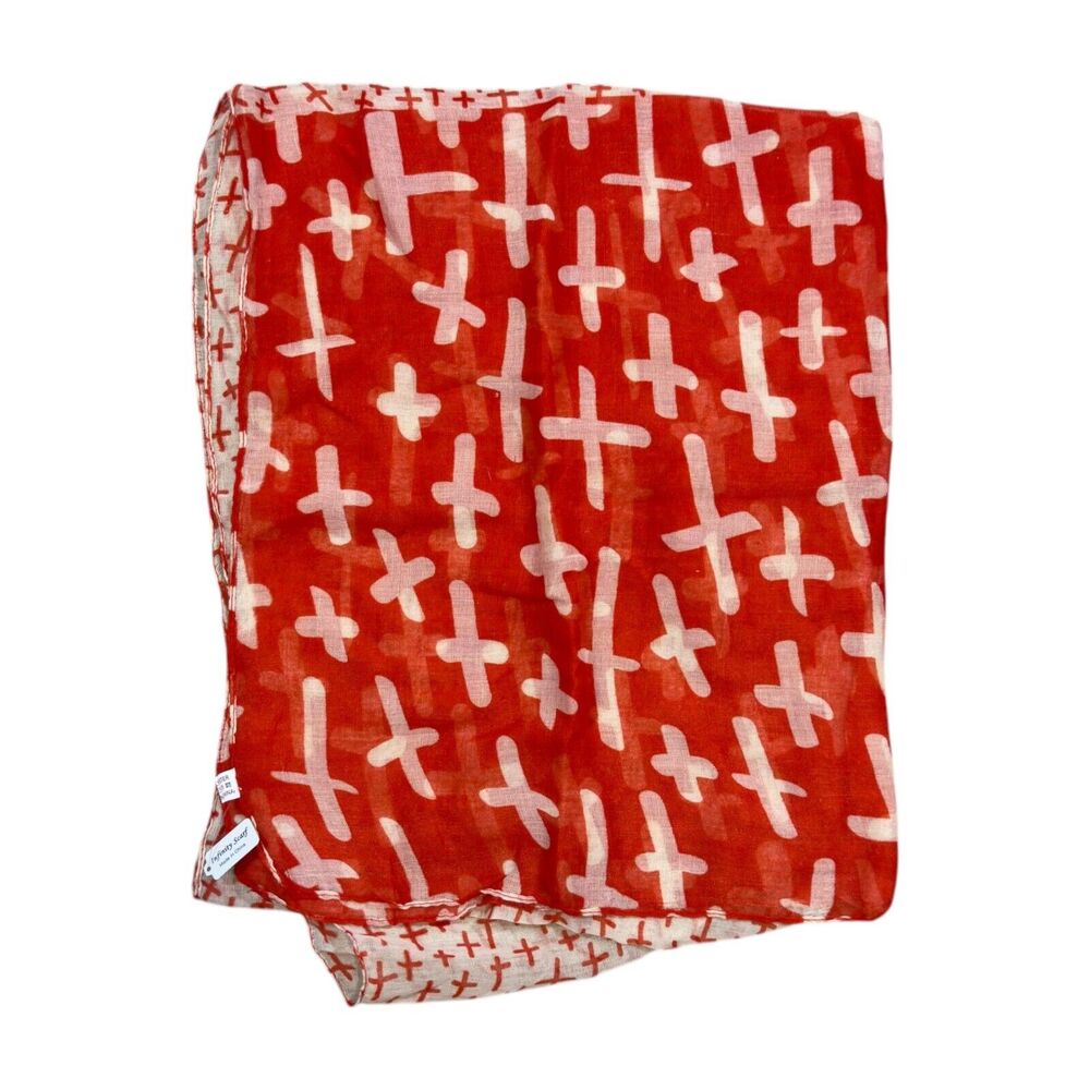 Women's Infinity Scarf Orange Ivory Printed Lightweight Summer Square Head Wrap